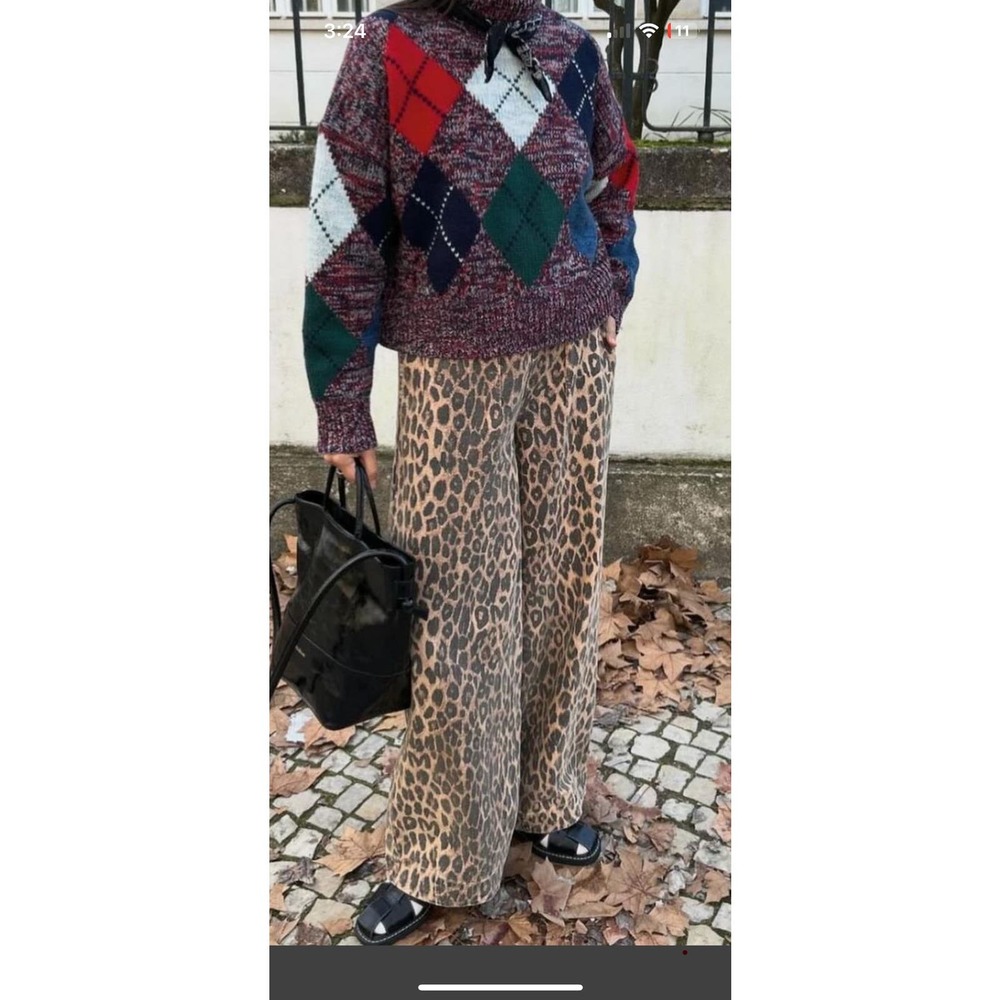 DAMSON MADDER LEOPARD PRINT ORGANIC COTTON DRAWSTRING PANTS SIZE UK 14 (US 10)